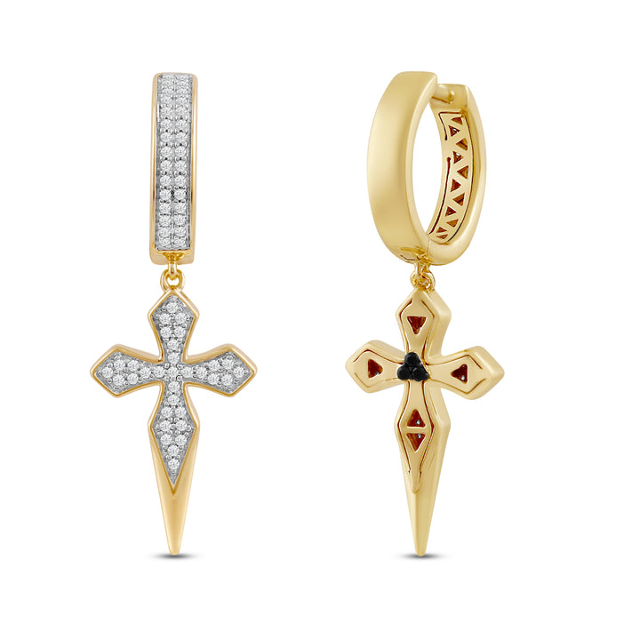 DAGGER CROSS MEN'S DRIPZ HOOP
with Cubic Zirconia Stones and 14K Yellow Gold over Sterling Silver