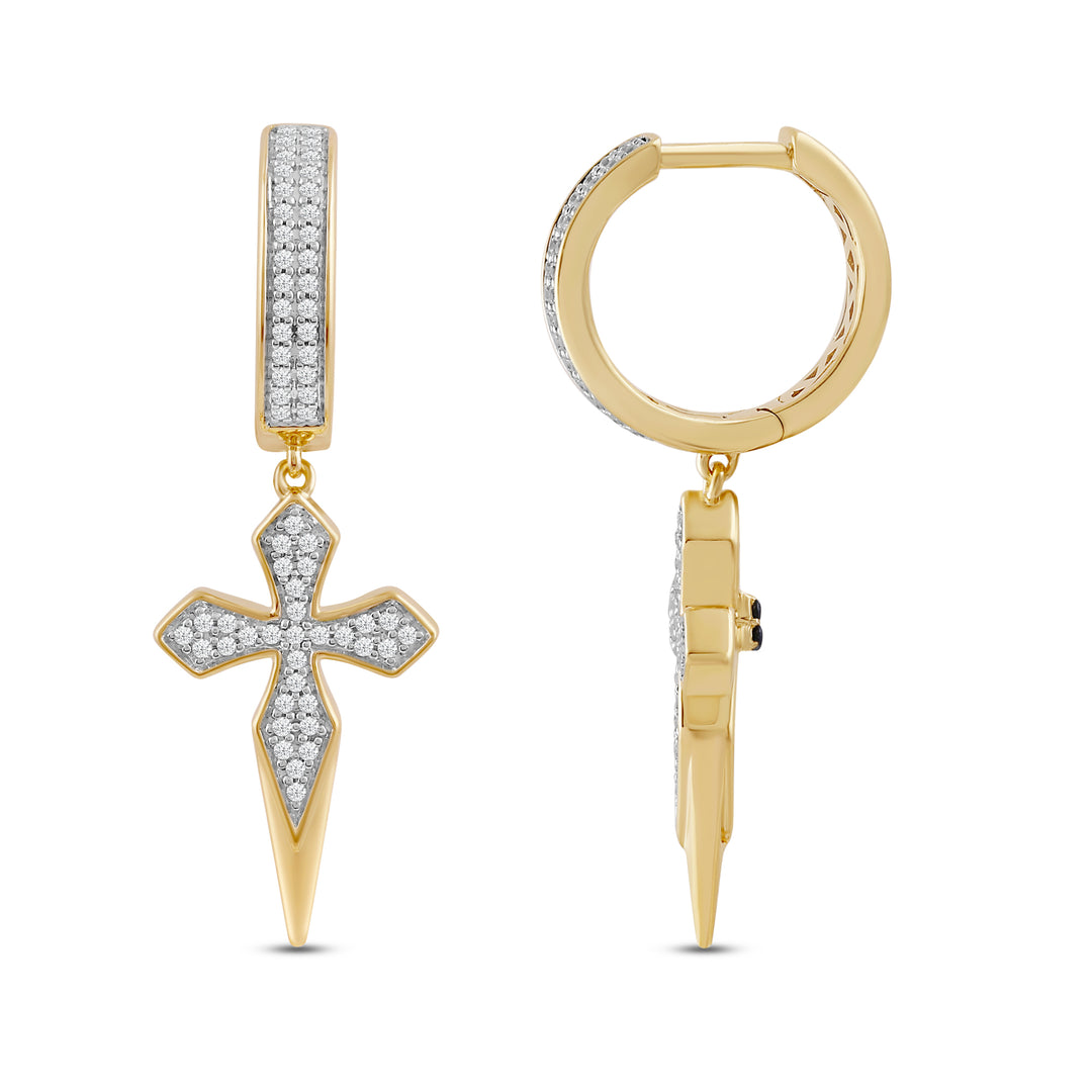 DAGGER CROSS MEN'S DRIPZ HOOP
with Cubic Zirconia Stones and 14K Yellow Gold over Sterling Silver