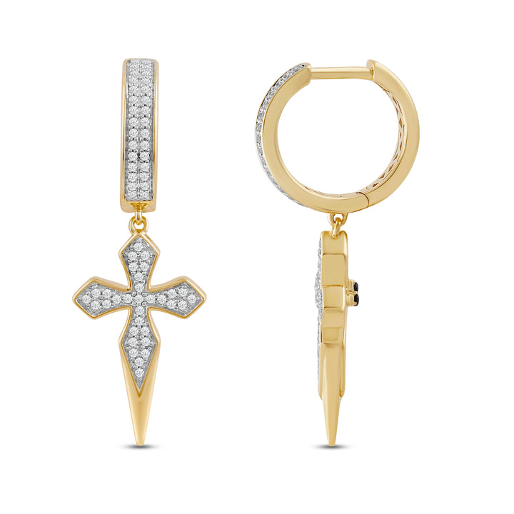 DAGGER CROSS MEN'S DRIPZ HOOP
with Cubic Zirconia Stones and 14K Yellow Gold over Sterling Silver