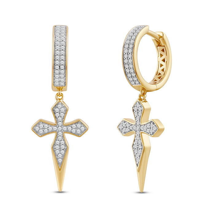 DAGGER CROSS MEN'S DRIPZ HOOP
with Cubic Zirconia Stones and 14K Yellow Gold over Sterling Silver