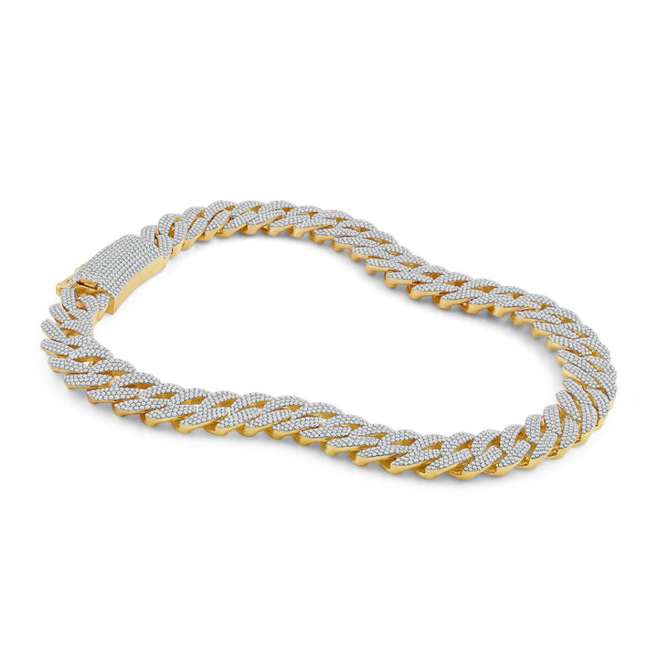 16MM MILIGRAIN LINK CUBAN MEN'S DRIPZ NECKLACE with Cubic Zirconia Stones and 14K Yellow Gold over Sterling Silver