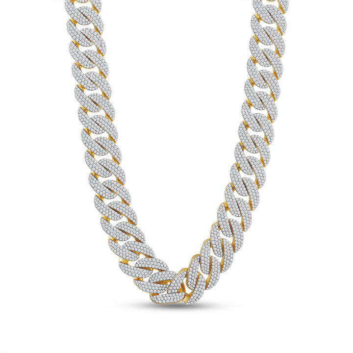 16MM MILIGRAIN LINK CUBAN MEN'S DRIPZ NECKLACE with Cubic Zirconia Stones and 14K Yellow Gold over Sterling Silver