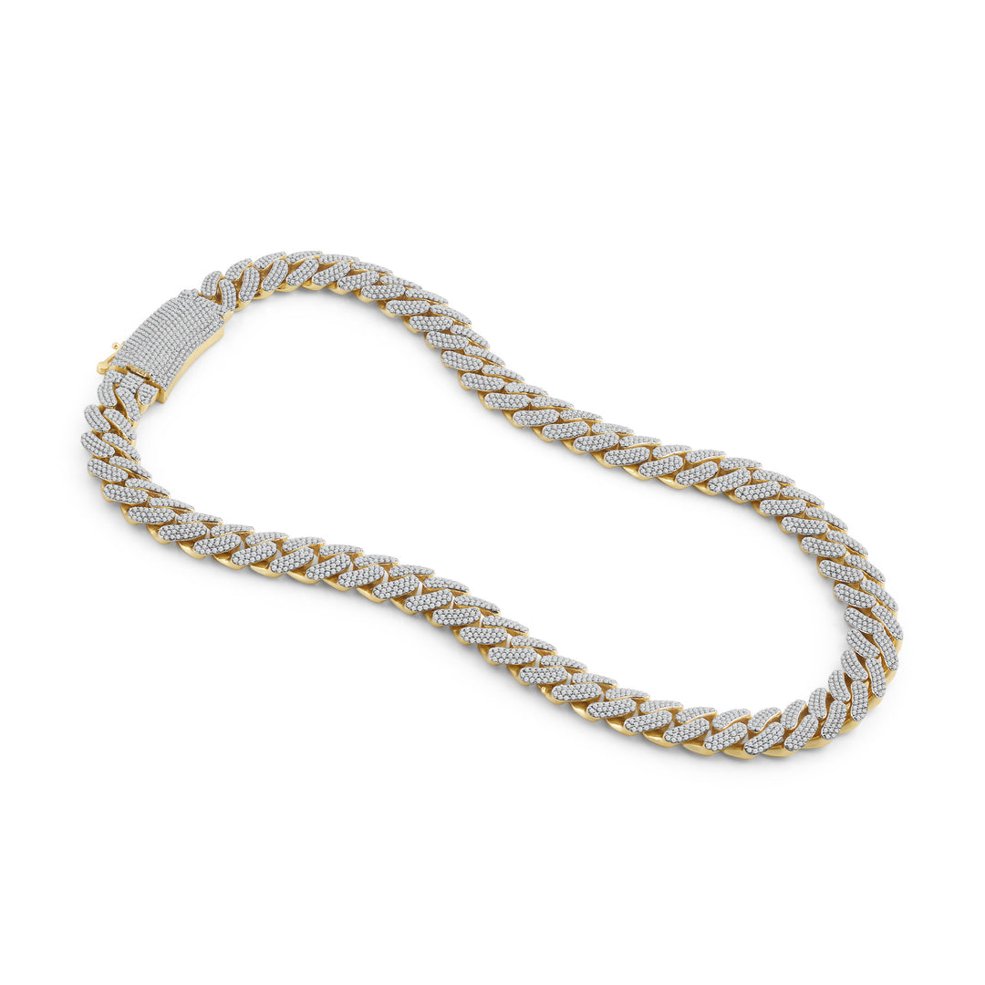 14MM SOFT EDGED CUBAN MEN'S DRIPZ NECKLACE
with Cubic Zirconia Stones and 14K Yellow Gold over Sterling Silver