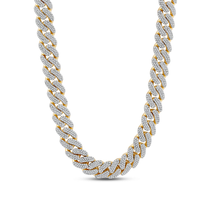 14MM SOFT EDGED CUBAN MEN'S DRIPZ NECKLACE
with Cubic Zirconia Stones and 14K Yellow Gold over Sterling Silver