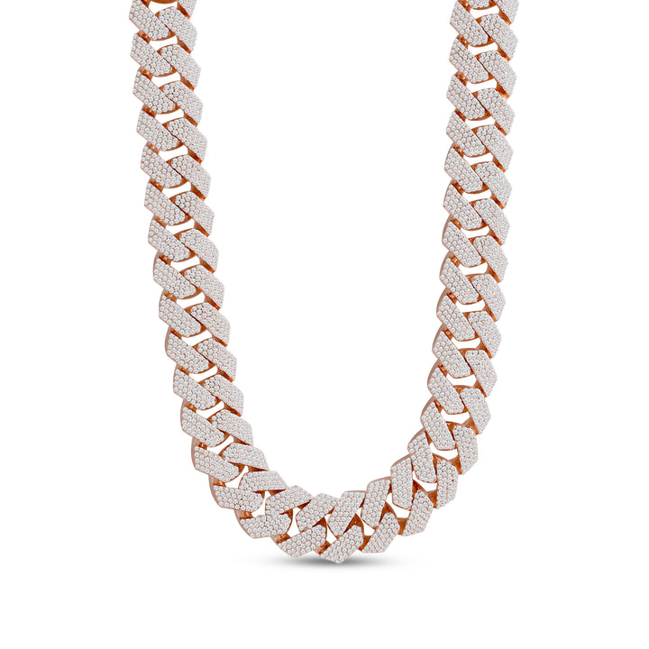 23MM MICROPAVE CUBAN MEN'S DRIPZ NECKLACE with Cubic Zirconia Stones and 14K Rose Gold over Sterling Silver