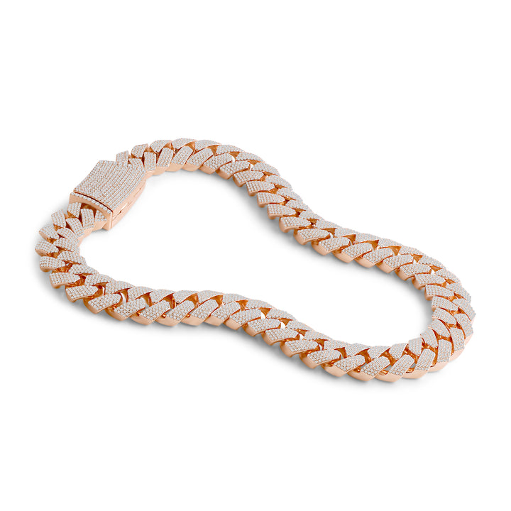 23MM MICROPAVE CUBAN MEN'S DRIPZ NECKLACE with Cubic Zirconia Stones and 14K Rose Gold over Sterling Silver