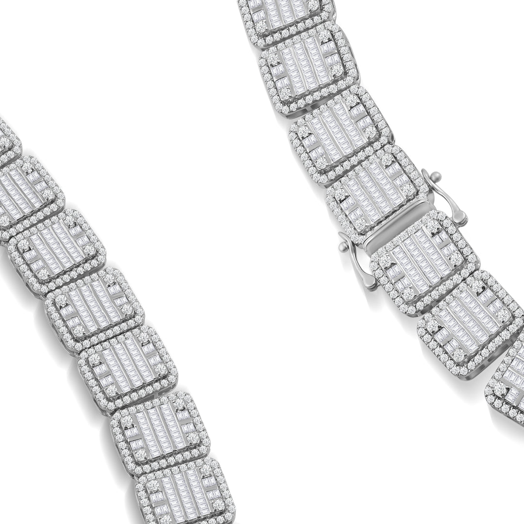 RECTANGULAR CUSHION LINK MEN'S DRIPZ NECKLACE
with Cubic Zirconia Stones and Sterling Silver