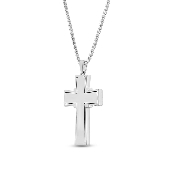 TAPERED BLACK ONYX CROSS MEN'S DRIPZ NECKLACE  with Cubic Zirconia Stones and Sterling Silver and Large Cross Shaped Black Onyx