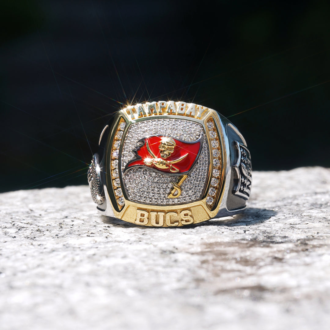 NFL TAMPA BAY BUCCANEERS MEN'S ONYX RING
 with 1/20 CTTW Diamonds and Sterling Silver