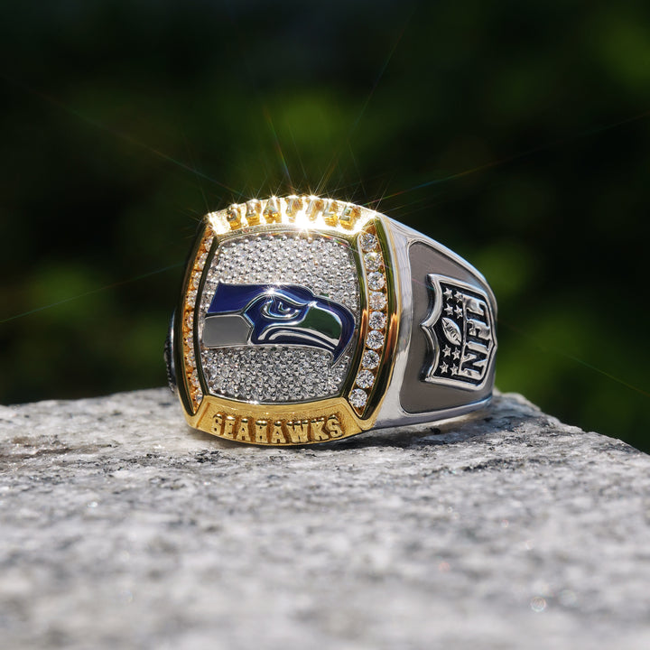 NFL SEATTLE SEAHAWKS MEN'S TEAM RING with 1/2 CTTW Diamonds, 10K Yellow Gold and Sterling Silver