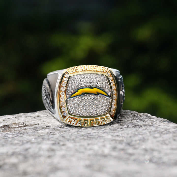 NFL LOS ANGELES CHARGERS MEN'S TEAM RING with 1/2 CTTW Diamonds, 10K Yellow Gold and Sterling Silver