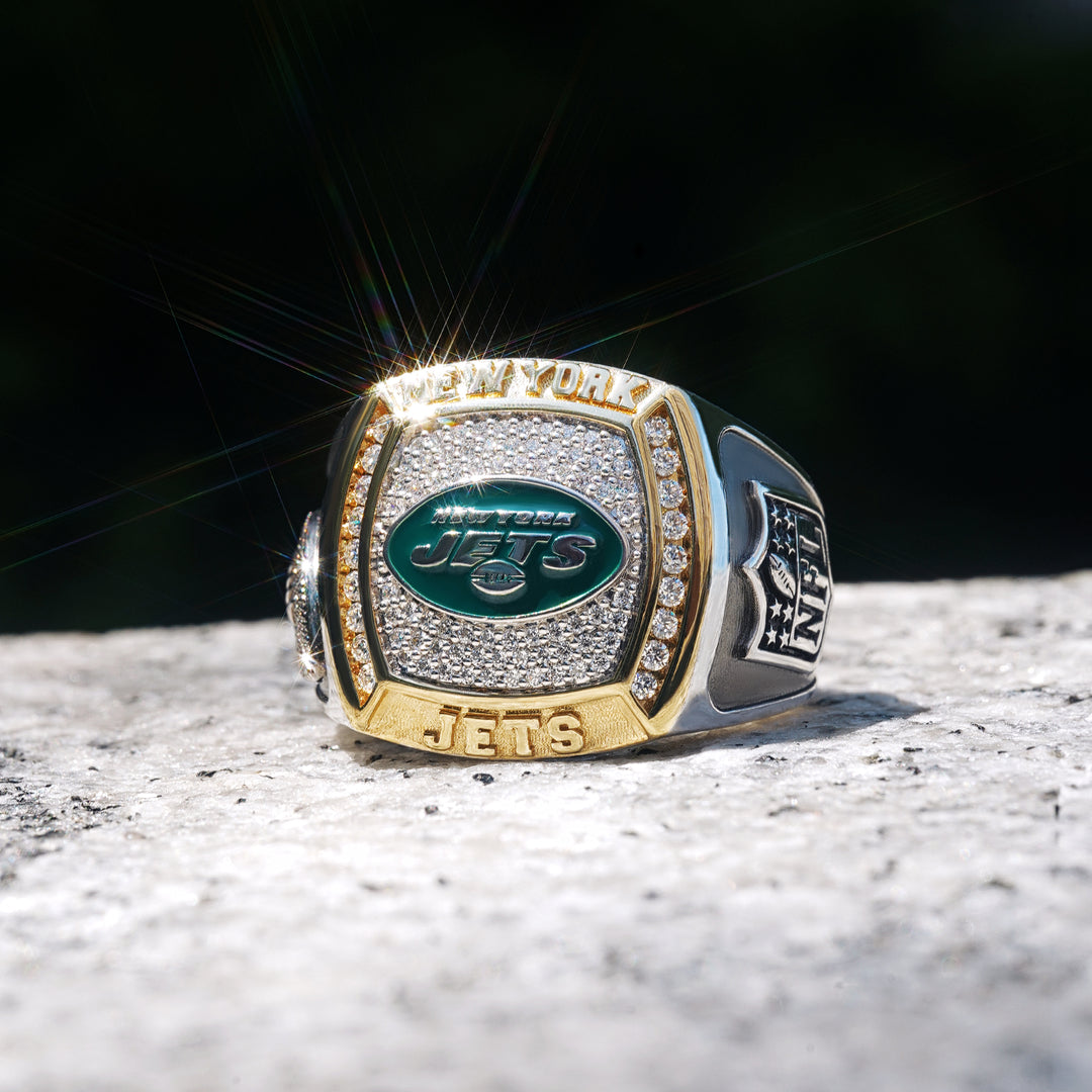 NFL NEW YORK JETS MEN'S TEAM RING with 1/2 CTTW Diamonds, 10K Yellow Gold and Sterling Silver