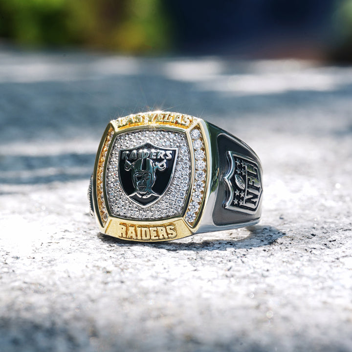 NFL LAS VEGAS RAIDERS MEN'S TEAM RING with 1/2 CTTW Diamonds, 10K Yellow Gold and Sterling Silver