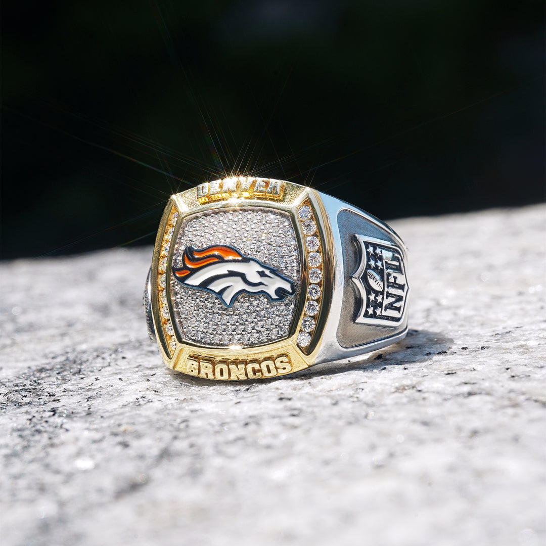 NFL DENVER BRONCOS MEN'S TEAM RING with 1/2 CTTW Diamonds, 10K Yellow Gold and Sterling Silver