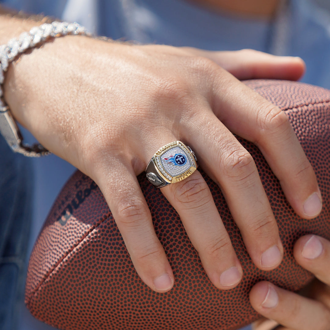 NFL TENNESSEE TITANS MEN'S ONYX RING
 with 1/20 CTTW Diamonds and Sterling Silver