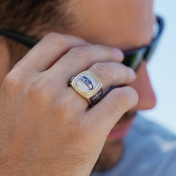 NFL SEATTLE SEAHAWKS MEN'S TEAM RING with 1/2 CTTW Diamonds, 10K Yellow Gold and Sterling Silver