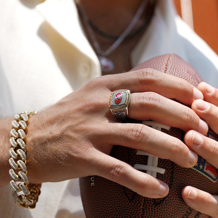 GEORGE KITTLE MEN'S AUTOGRAPH RING with 1/2 CTTW Diamonds, 10K Yellow Gold and Sterling Silver