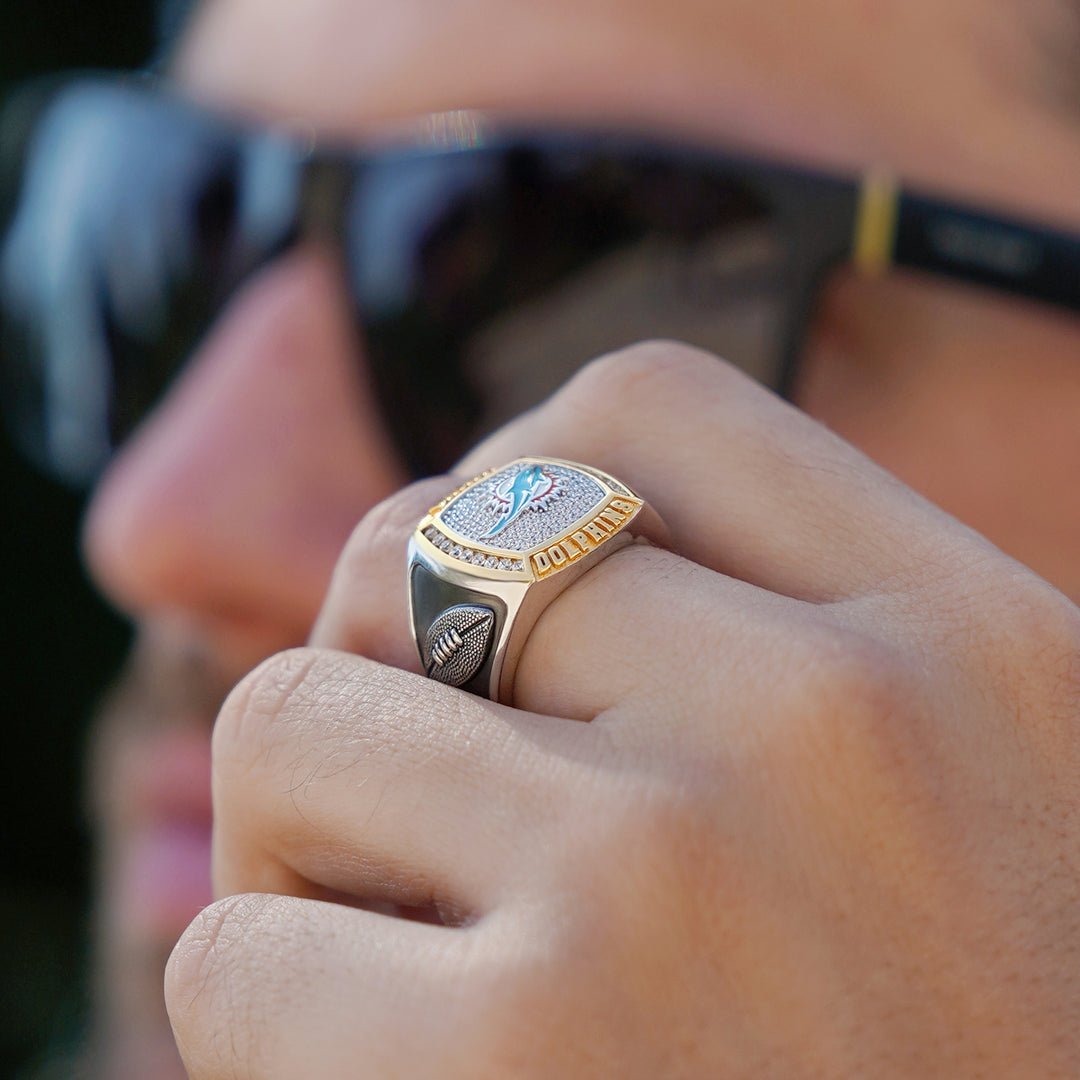 NFL MIAMI DOLPHINS MEN'S TEAM RING with 1/2 CTTW Diamonds, 10K Yellow Gold and Sterling Silver