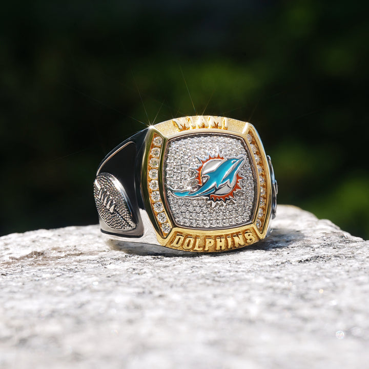 NFL MIAMI DOLPHINS MEN'S TEAM RING with 1/2 CTTW Diamonds, 10K Yellow Gold and Sterling Silver