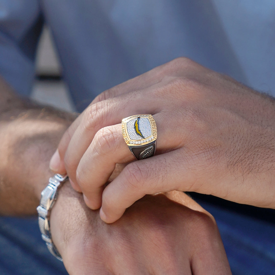 NFL LOS ANGELES CHARGERS MEN'S TEAM RING with 1/2 CTTW Diamonds, 10K Yellow Gold and Sterling Silver