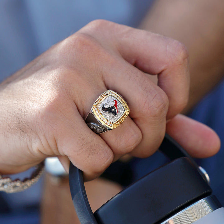 NFL HOUSTON TEXANS MEN'S ONYX RING 
with 1/20 CTTW Diamonds and Sterling Silver