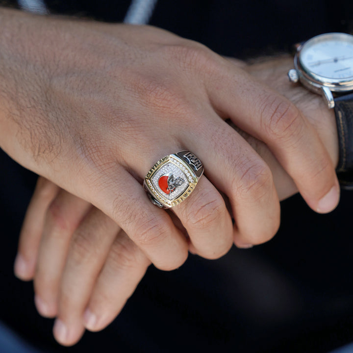 NFL CLEVELAND BROWNS MEN'S TEAM RING with 1/2 CTTW Diamonds, 10K Yellow Gold and Sterling Silver