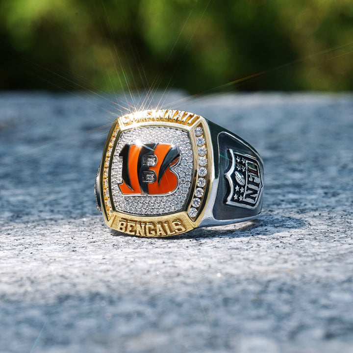 NFL CINCINNATI BENGALS MEN'S TEAM RING with 1/2 CTTW Diamonds, 10K Yellow Gold and Sterling Silver