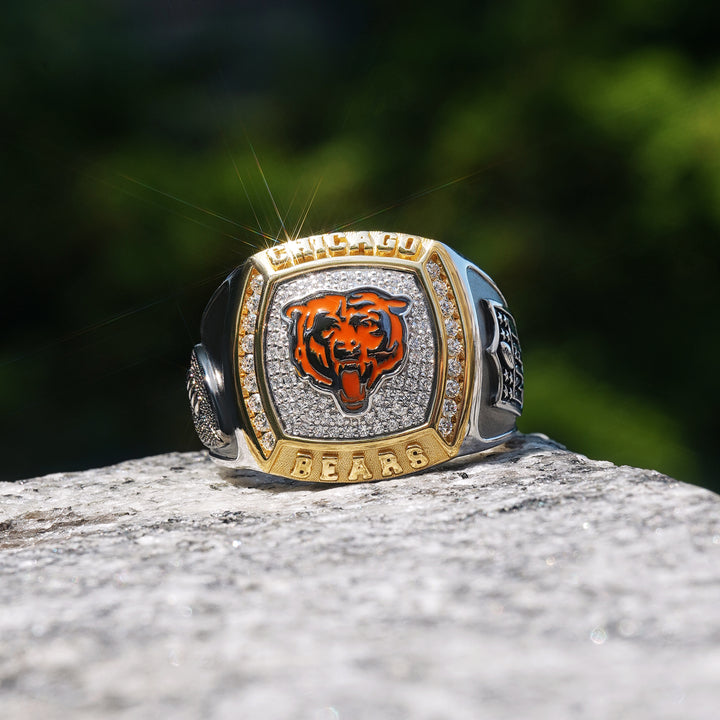 NFL CHICAGO BEARS MEN'S ONYX RING
 with 1/20 CTTW Diamonds and Sterling Silver