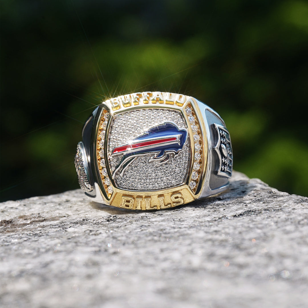 NFL BUFFALO BILLS MEN'S ONYX RING
 with 1/20 CTTW Diamonds and Sterling Silver