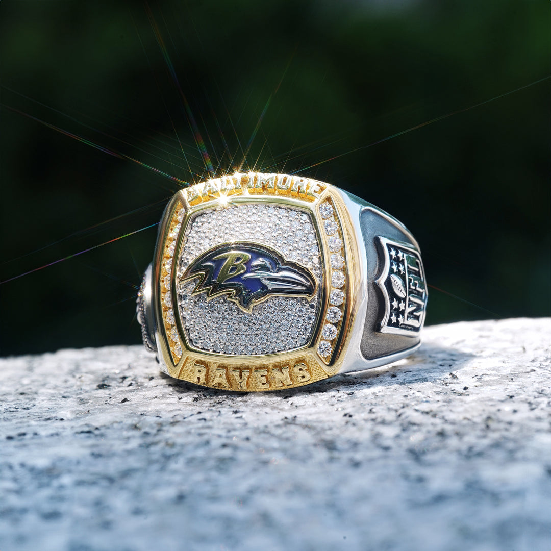 NFL BALTIMORE RAVENS MEN'S TEAM RING with 1/2 CTTW Diamonds, 10K Yellow Gold and Sterling Silver