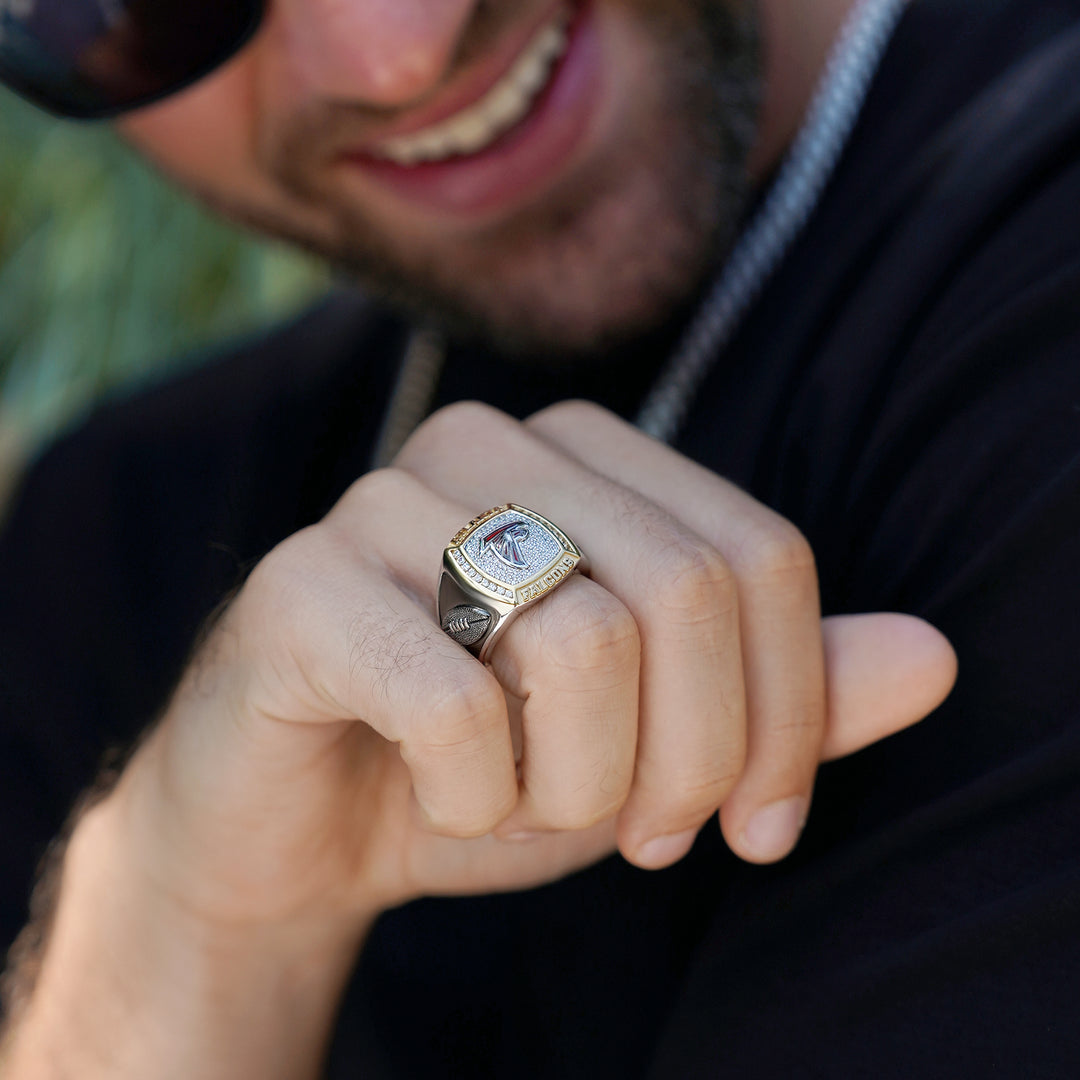 NFL ATLANTA FALCONS MEN'S ONYX RING
 with 1/20 CTTW Diamonds and Sterling Silver