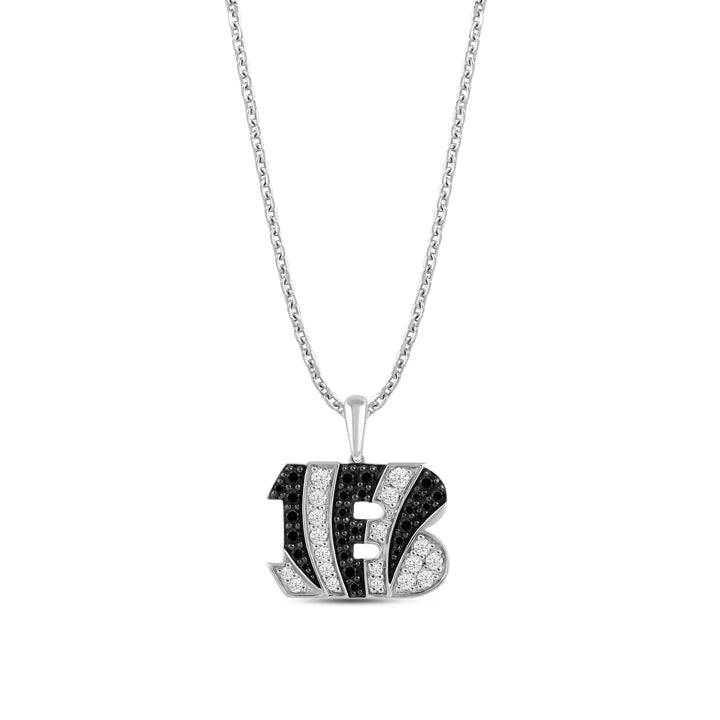 NFL CINCINNATI BENGALS WOMEN'S TEAM PENDANT with White and Black Cubic Zirconia, Sterling Silver