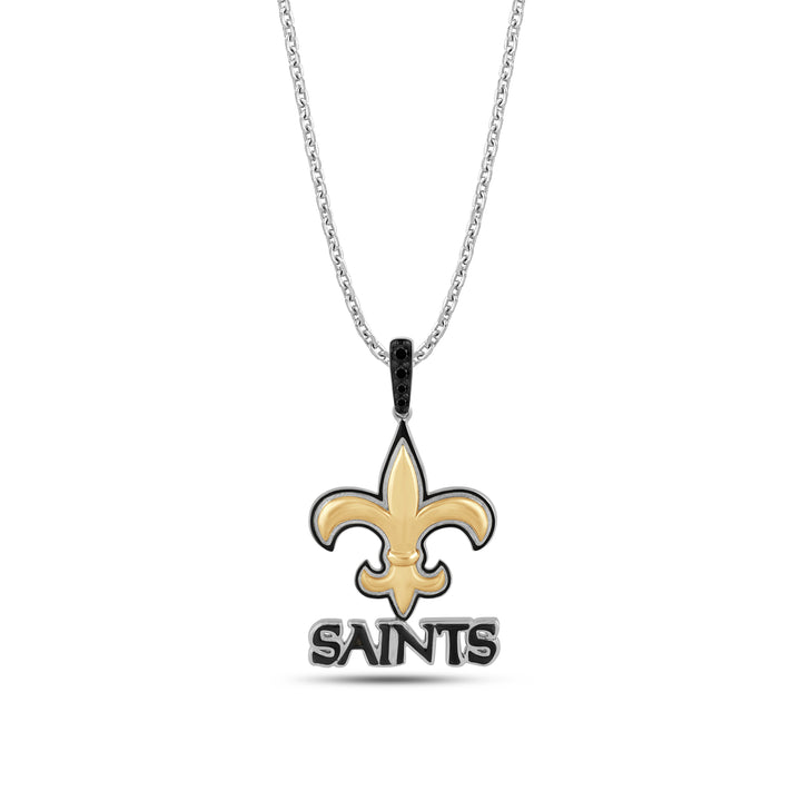 NFL NEW ORLEANS SAINTS WOMEN'S TEAM PENDANT with Black Cubic Zirconia, 14K Yellow Gold Over Sterling Silver