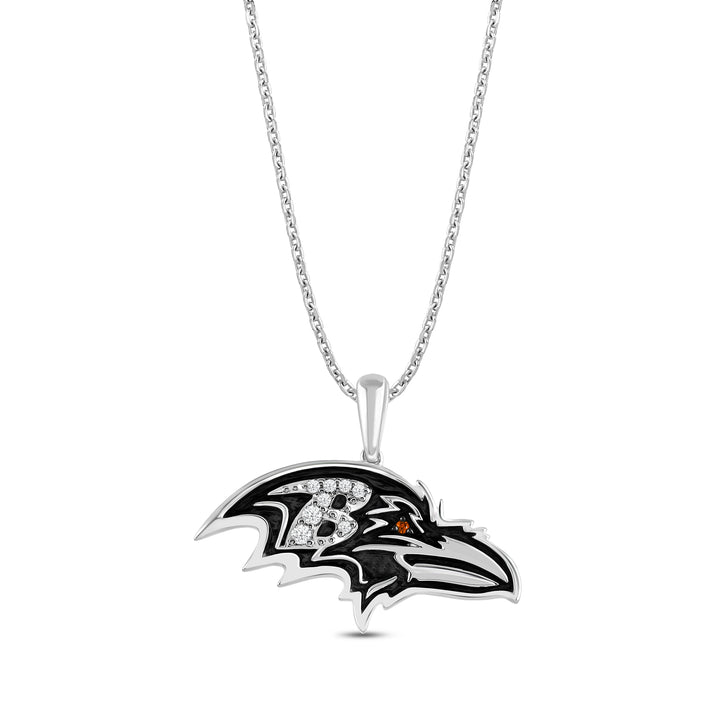 NFL BALTIMORE RAVENS WOMEN'S TEAM PENDANT with White And Orange-Red Cubic Zirconia, Sterling Silver