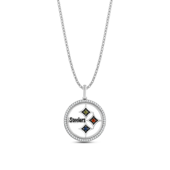 NFL PITTSBURGH STEELERS WOMEN'S TEAM PENDANT with White, Yellow, Red and Blue Cubic Zirconia, Sterling Silver