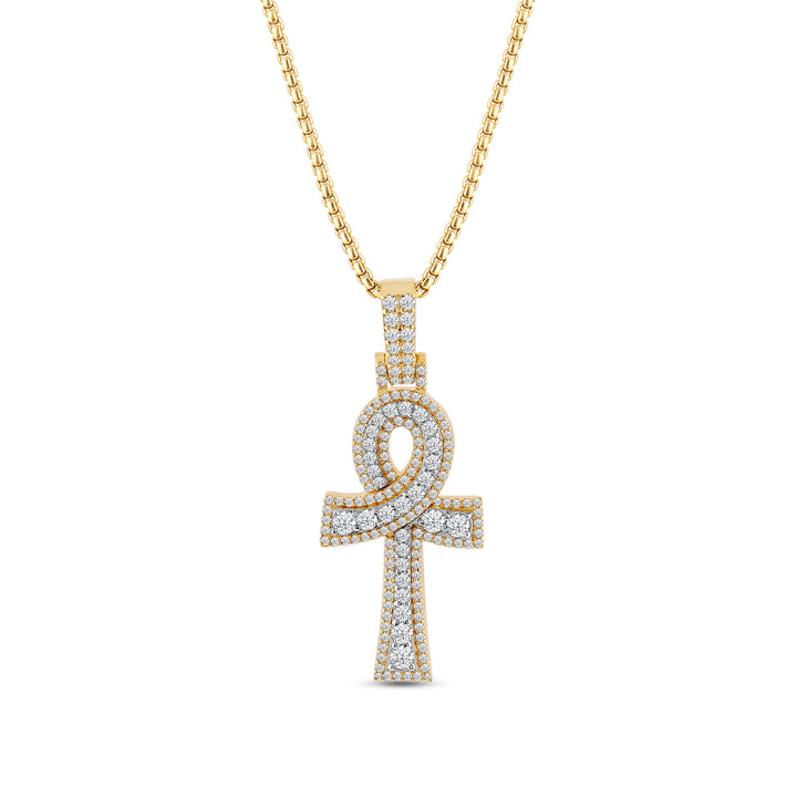 CROSSOVER ANKH MEN'S DRIPZ NECKLACE 
with Cubic Zirconia Stones and 14K Yellow Gold over Sterling Silver