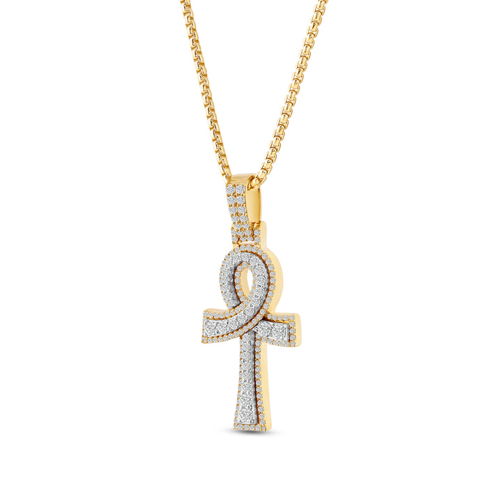 CROSSOVER ANKH MEN'S DRIPZ NECKLACE 
with Cubic Zirconia Stones and 14K Yellow Gold over Sterling Silver