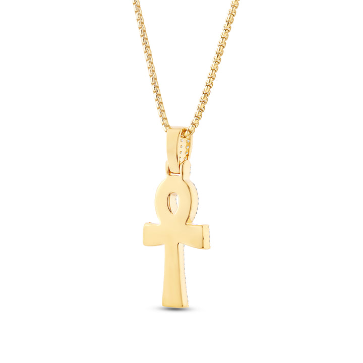 CROSSOVER ANKH MEN'S DRIPZ NECKLACE 
with Cubic Zirconia Stones and 14K Yellow Gold over Sterling Silver