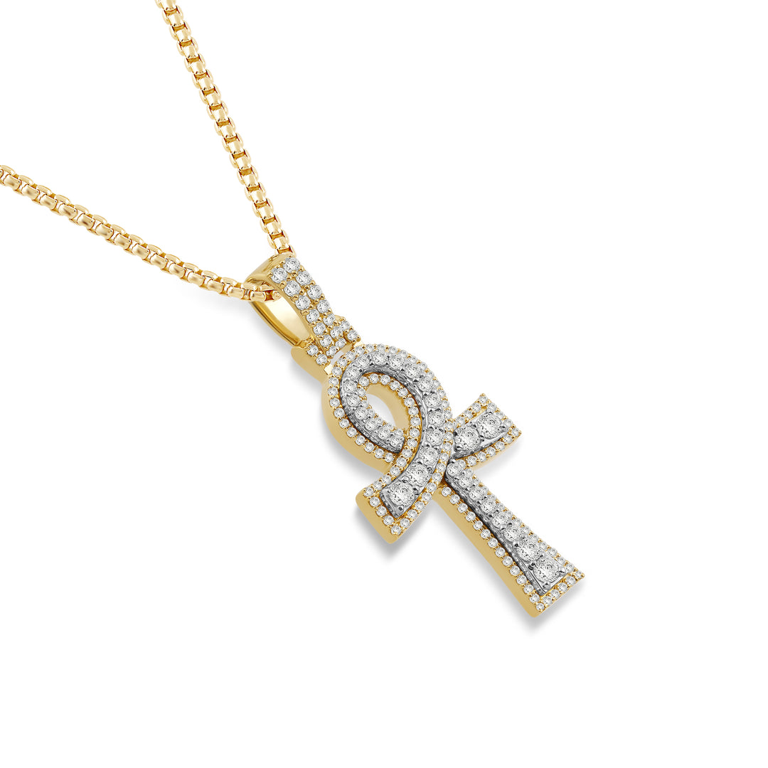 CROSSOVER ANKH MEN'S DRIPZ NECKLACE 
with Cubic Zirconia Stones and 14K Yellow Gold over Sterling Silver