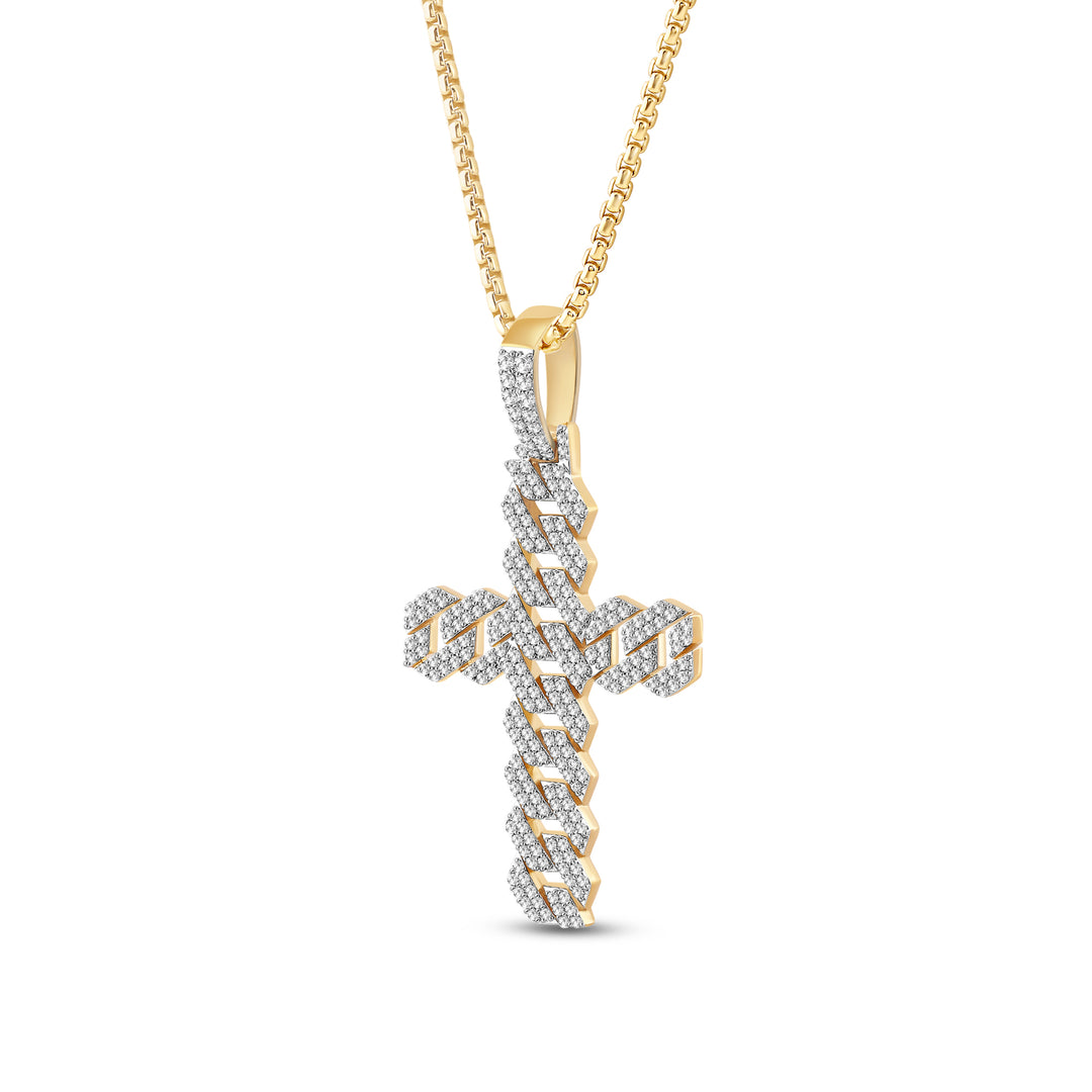 CUBAN CROSS MEN'S DRIPZ NECKLACE 
with Cubic Zirconia Stones and 14K Yellow Gold over Sterling Silver