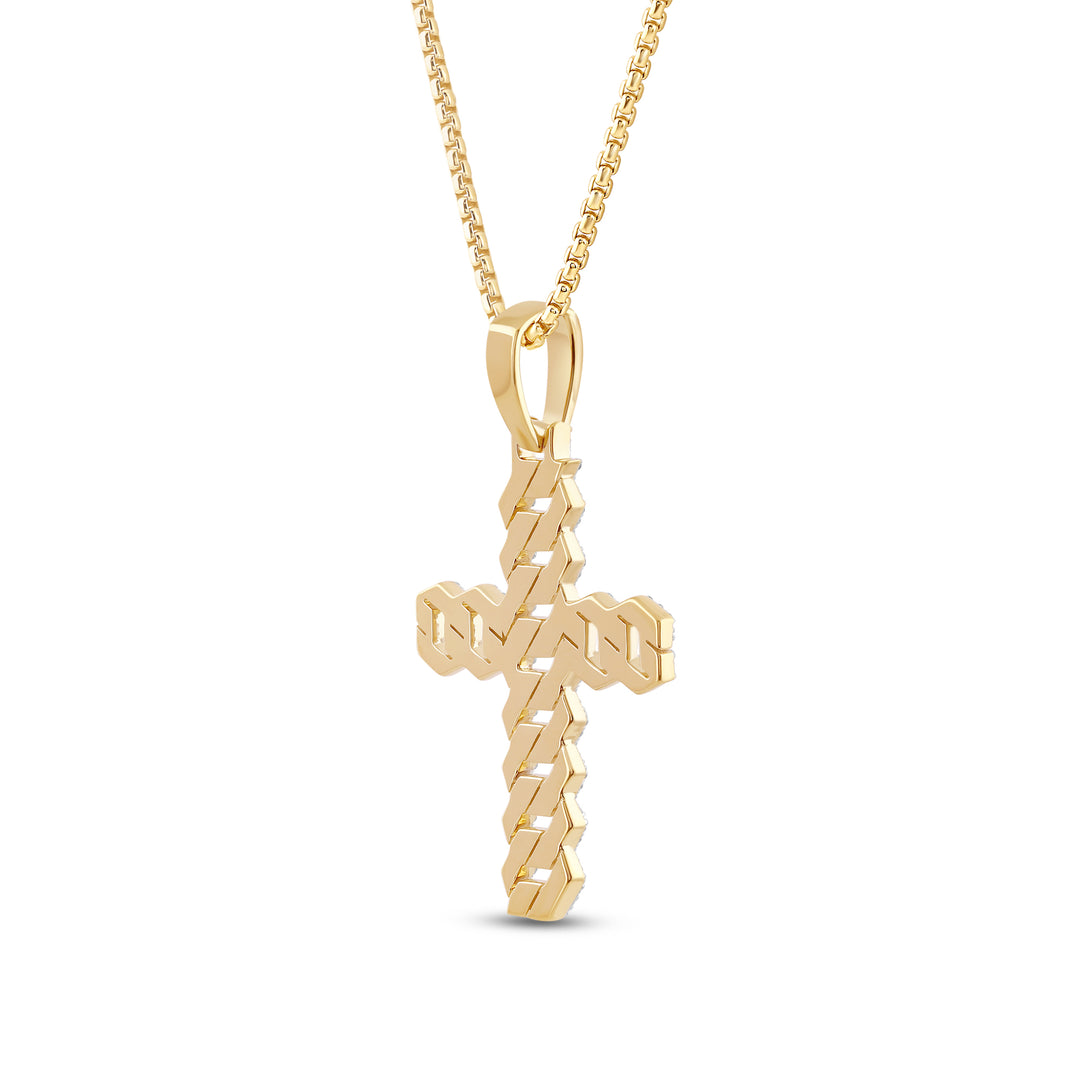 CUBAN CROSS MEN'S DRIPZ NECKLACE 
with Cubic Zirconia Stones and 14K Yellow Gold over Sterling Silver