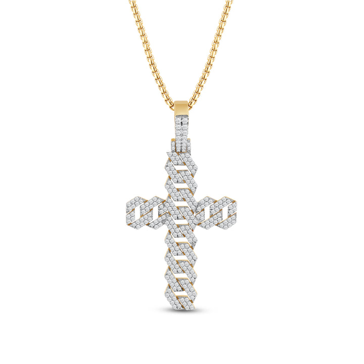 CUBAN CROSS MEN'S DRIPZ NECKLACE 
with Cubic Zirconia Stones and 14K Yellow Gold over Sterling Silver