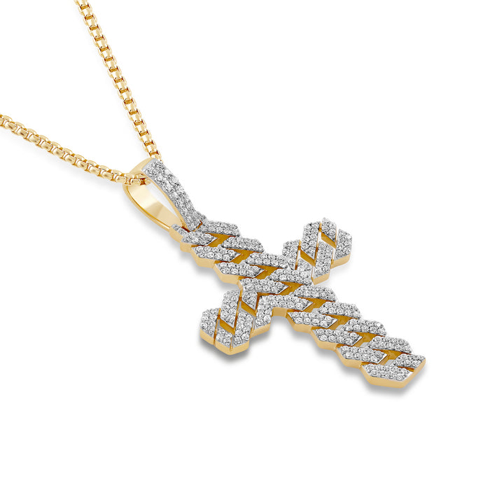 CUBAN CROSS MEN'S DRIPZ NECKLACE 
with Cubic Zirconia Stones and 14K Yellow Gold over Sterling Silver