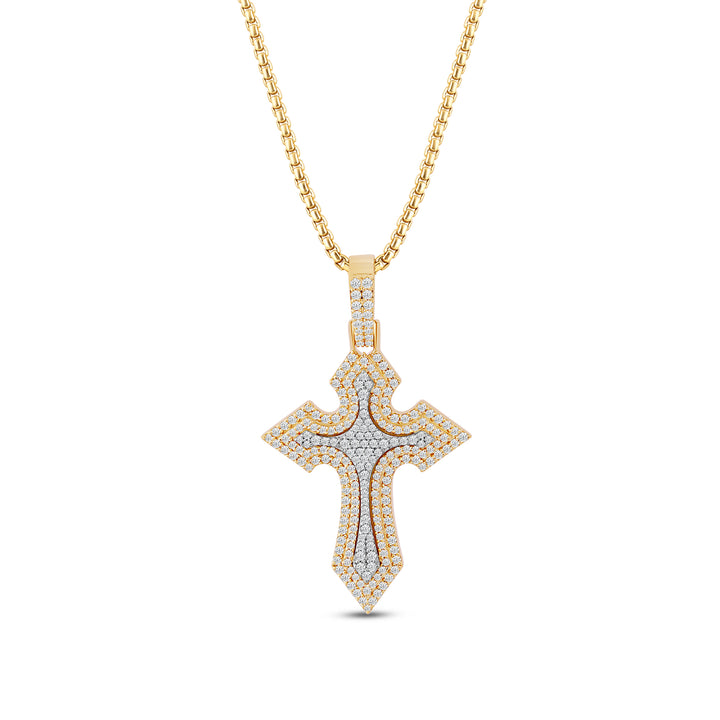 ARROW ENDED LAYERED CROSS MEN'S DRIPZ NECKLACE 
with Cubic Zirconia Stones and 14K Yellow Gold over Sterling Silver