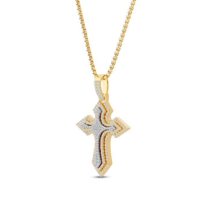 ARROW ENDED LAYERED CROSS MEN'S DRIPZ NECKLACE 
with Cubic Zirconia Stones and 14K Yellow Gold over Sterling Silver