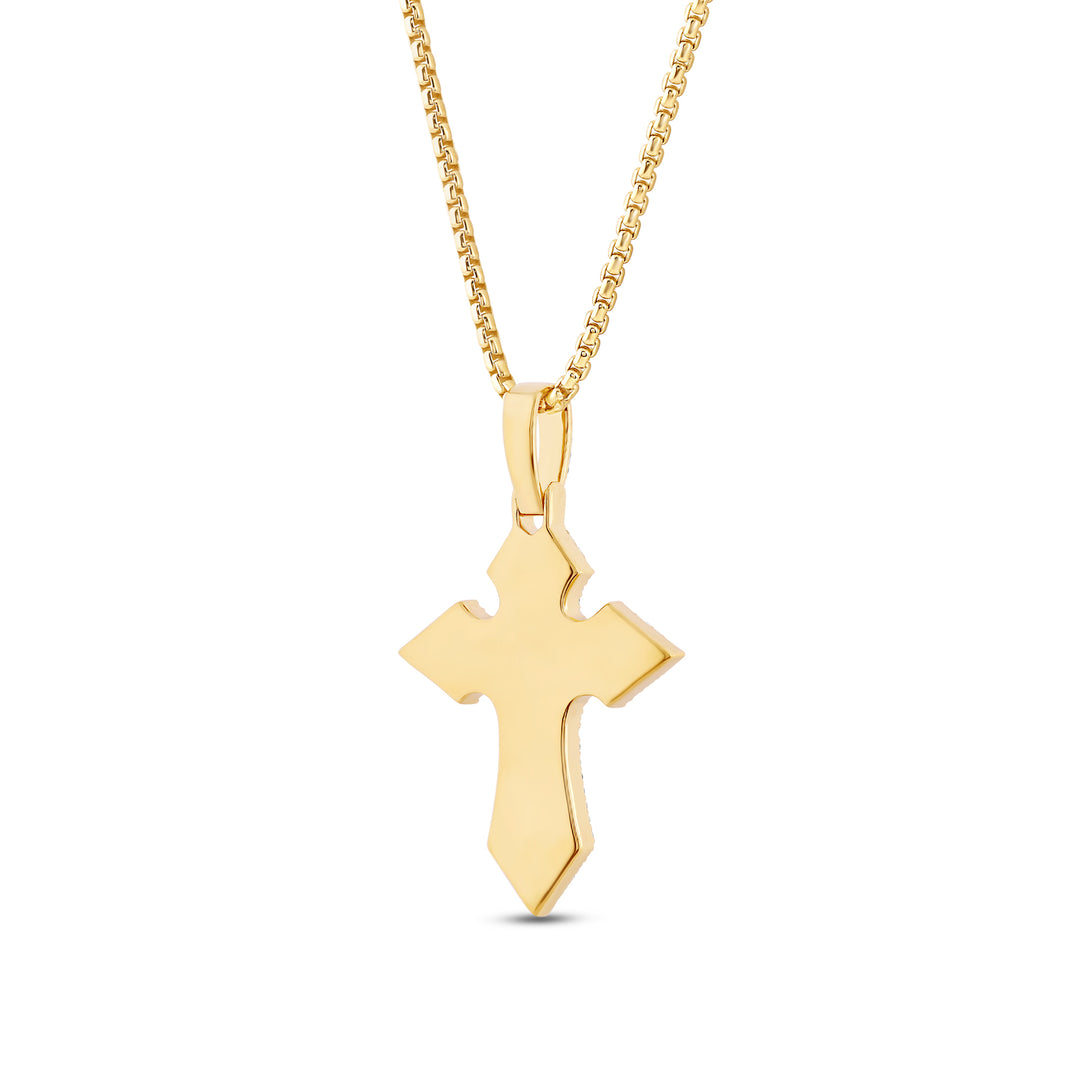 ARROW ENDED LAYERED CROSS MEN'S DRIPZ NECKLACE 
with Cubic Zirconia Stones and 14K Yellow Gold over Sterling Silver