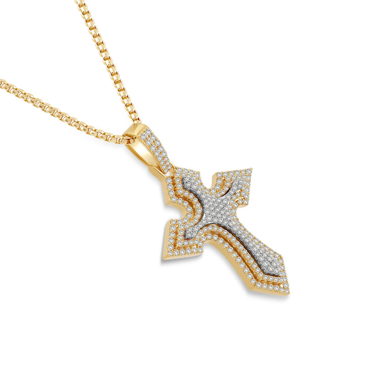 ARROW ENDED LAYERED CROSS MEN'S DRIPZ NECKLACE 
with Cubic Zirconia Stones and 14K Yellow Gold over Sterling Silver