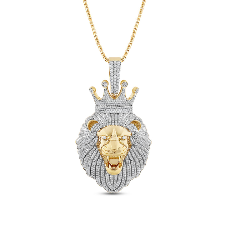 CROWNED LION MEN'S DRIPZ NECKLACE  with Cubic Zirconia Stones and 14K Yellow Gold over Sterling Silver