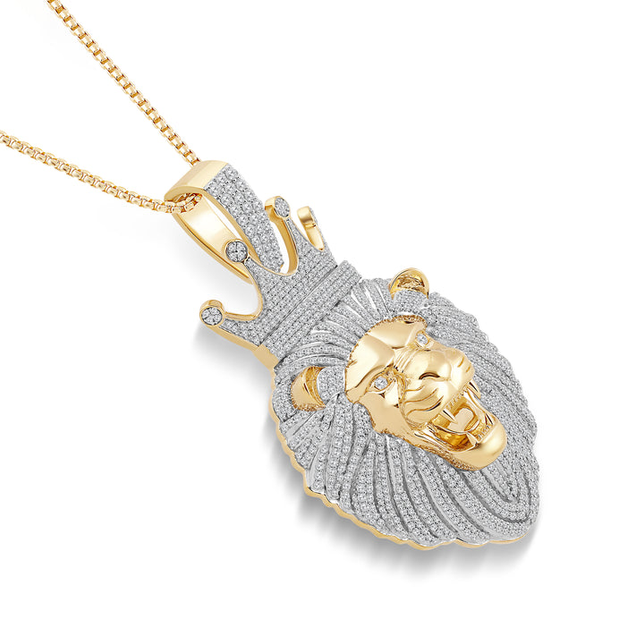 CROWNED LION MEN'S DRIPZ NECKLACE  with Cubic Zirconia Stones and 14K Yellow Gold over Sterling Silver