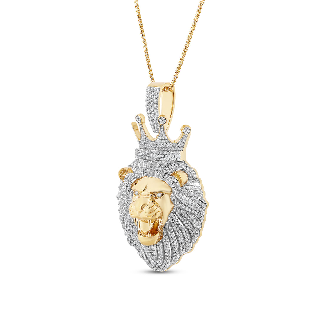 CROWNED LION MEN'S DRIPZ NECKLACE  with Cubic Zirconia Stones and 14K Yellow Gold over Sterling Silver